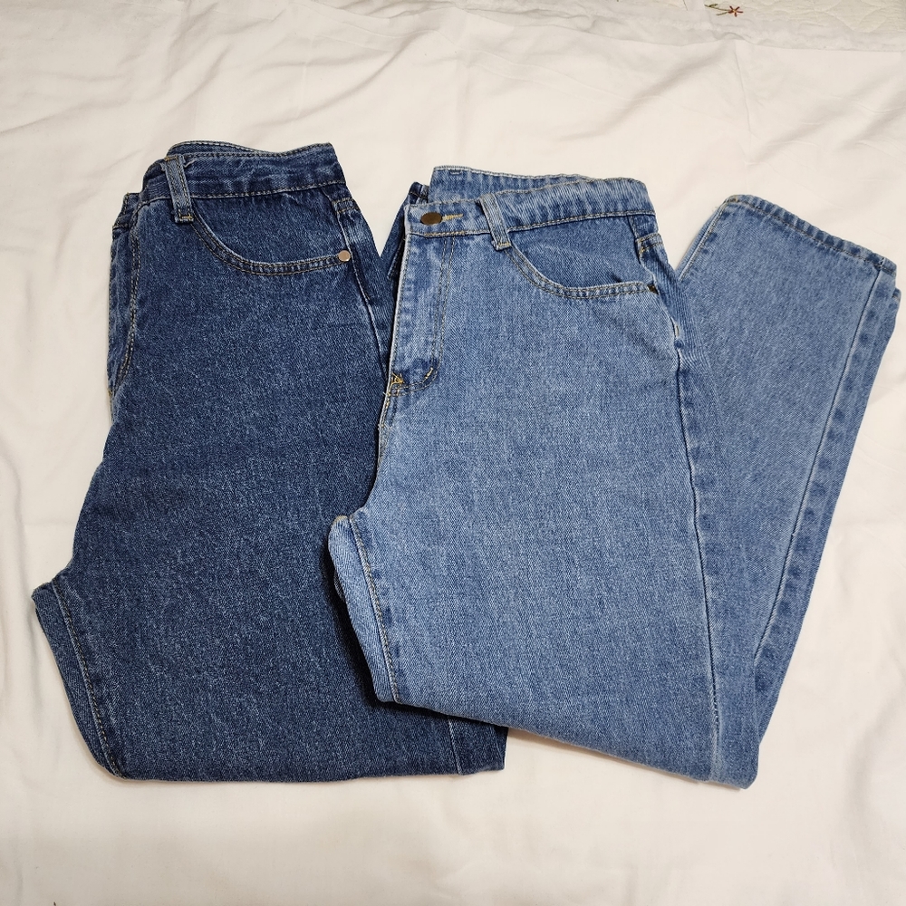 NWOT Tapered leg mom denim jeans straigh leg fit set of 2 light wash medium wash